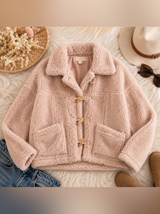 saltwater LUXE Jackets & Blazers - Saltwater Luxe Blush Pink Teddy Toggle Coat Sherpa Jacket Small NWOT
